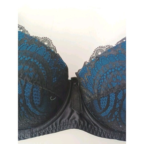 Frederick’s of Hollywood Bra Size 36C Black and Teal Lace Balconette Underwired - Picture 8 of 9